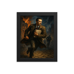 Jan Karski carrying reports through occupied Europe framed print on a plain backdrop in size 8"x10".