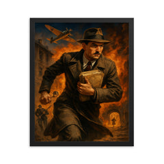 Jan Karski carrying secret reports through occupied Europe framed print on a plain backdrop in size 16"x20".