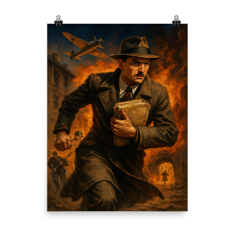 Jan Karski carrying secret reports through occupied Europe poster on a plain backdrop in size 8