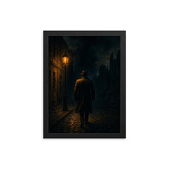 Jan Karski entering the Warsaw darkness framed print on a plain backdrop in size 12"x16".