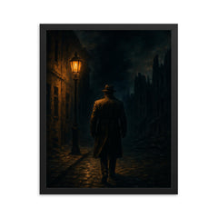 Jan Karski entering the Warsaw darkness framed print on a plain backdrop in size 16"x20".