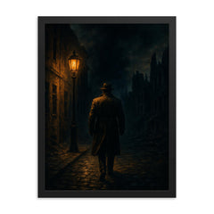 Jan Karski entering the Warsaw darkness framed print on a plain backdrop in size 18"x24".