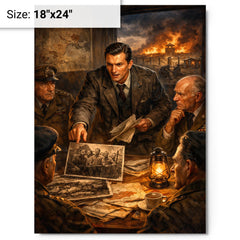 Jan Karski reporting the Holocaust to Allies metal print on a plain backdrop in size 18"x24".