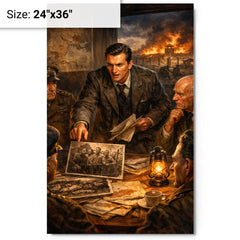 Jan Karski reporting the Holocaust to Allies metal print on a plain backdrop in size 24"x36".
