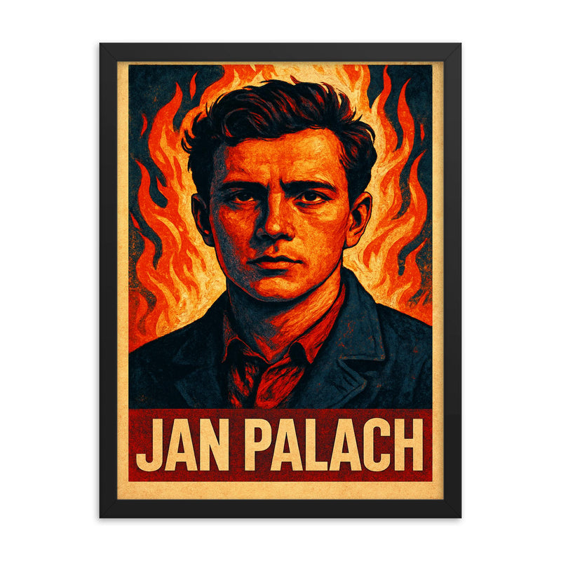 Jan Palach framed print on a plain backdrop in size 18