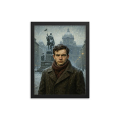 Jan Palach in Wenceslas Square winter framed print on a plain backdrop in size 12"x16".