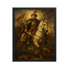 Jan Sobieski after the charge at Vienna framed print on a plain backdrop in size 16"x20".