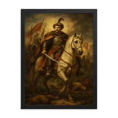 Jan Sobieski after the charge at Vienna framed print on a plain backdrop in size 18"x24".