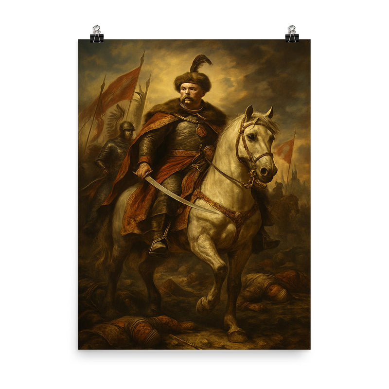 Jan Sobieski after the charge at Vienna poster on a plain backdrop in size 8