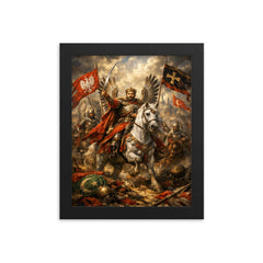 Jan Sobieski after Vienna beneath winged banners framed print on a plain backdrop in size 8"x10".