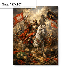 Jan Sobieski after Vienna beneath winged banners metal print on a plain backdrop in size 12"x16".