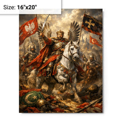 Jan Sobieski after Vienna beneath winged banners metal print on a plain backdrop in size 16"x20".