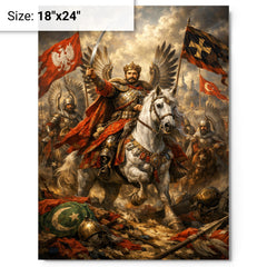 Jan Sobieski after Vienna beneath winged banners metal print on a plain backdrop in size 18"x24".