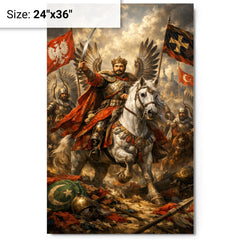 Jan Sobieski after Vienna beneath winged banners metal print on a plain backdrop in size 24"x36".