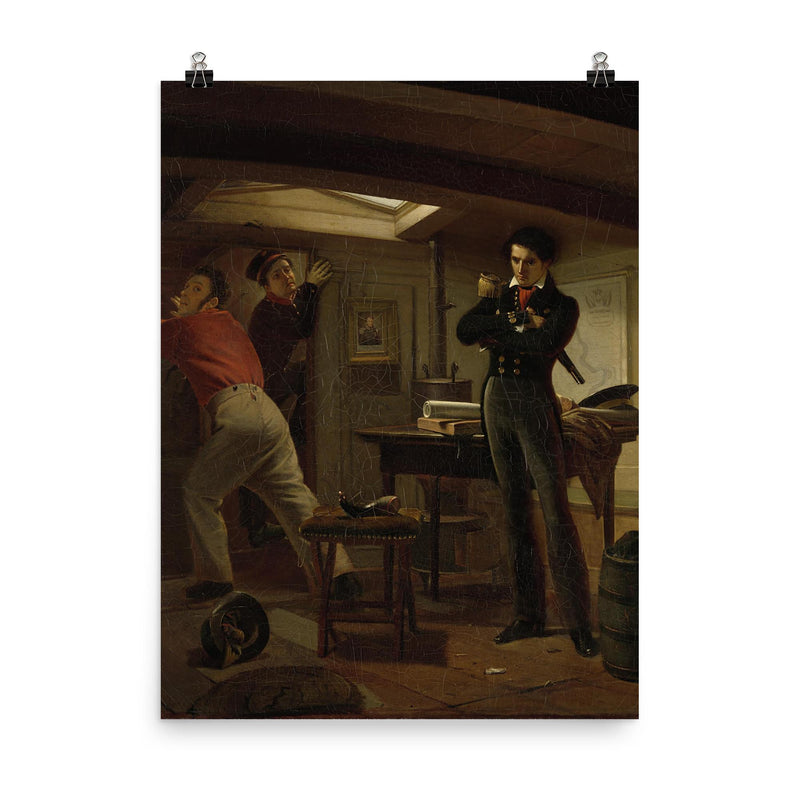 Jan van Speijk Debating Whether to Set Fire to the Gunpowder by Jacobus Schoemaker Doyer, 1834 poster on a plain backdrop in size 8
