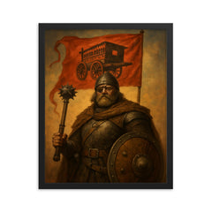 Jan Žižka beneath the war wagon banner framed print on a plain backdrop in size 16"x20".
