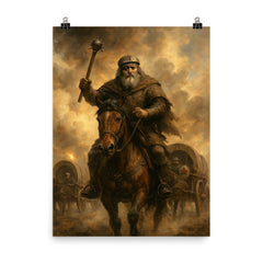 Jan Žižka leading Hussite war wagons through cannon smoke poster on a plain backdrop in size 8"x10".