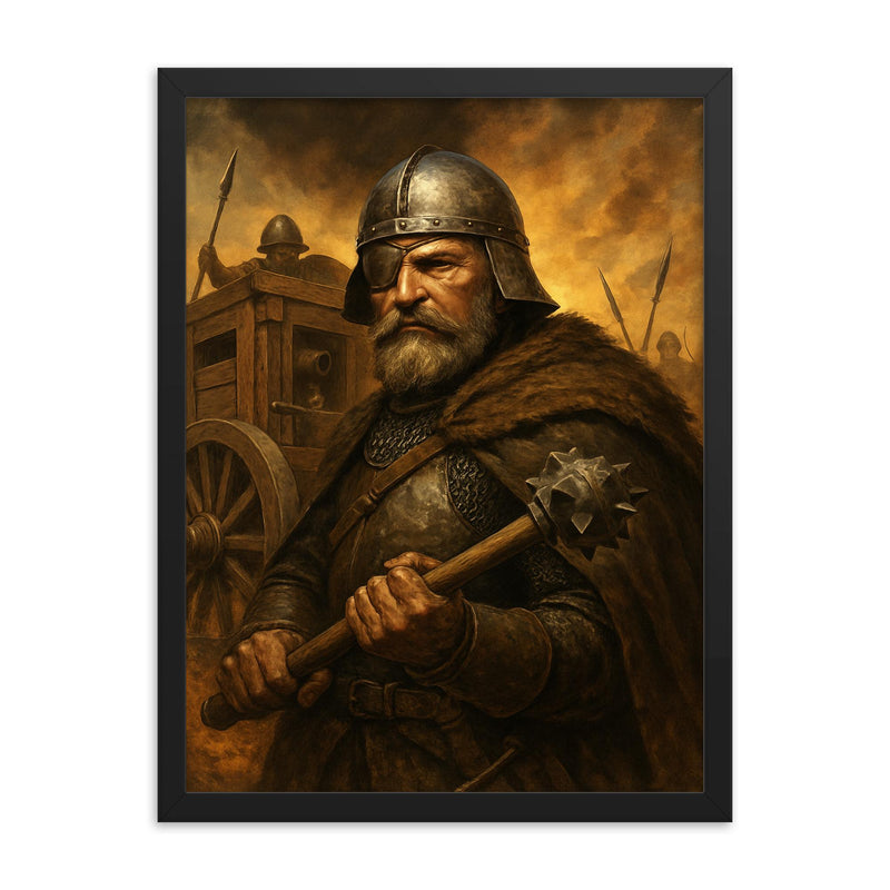 Jan Žižka one eyed war wagon commander framed print on a plain backdrop in size 18