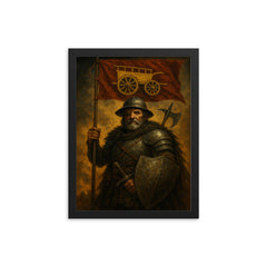 Jan Zizka beneath the war wagon banner framed print on a plain backdrop in size 12"x16".