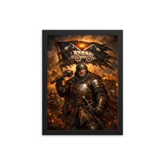 Jan Zizka beneath the war wagon banner framed print on a plain backdrop in size 12"x16".