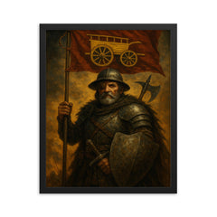 Jan Zizka beneath the war wagon banner framed print on a plain backdrop in size 16"x20".