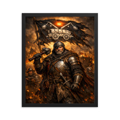 Jan Zizka beneath the war wagon banner framed print on a plain backdrop in size 16"x20".
