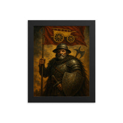 Jan Zizka beneath the war wagon banner framed print on a plain backdrop in size 8"x10".
