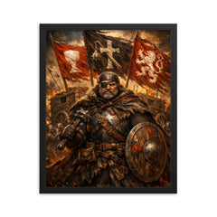 Jan Zizka beneath war wagon banners framed print on a plain backdrop in size 16"x20".