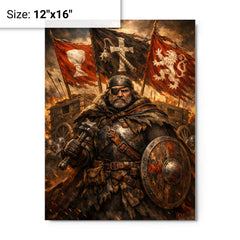 Jan Zizka beneath war wagon banners metal print on a plain backdrop in size 12"x16".