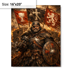 Jan Zizka beneath war wagon banners metal print on a plain backdrop in size 16"x20".