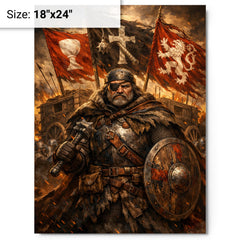 Jan Zizka beneath war wagon banners metal print on a plain backdrop in size 18"x24".