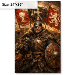 Jan Zizka beneath war wagon banners metal print on a plain backdrop in size 24"x36".
