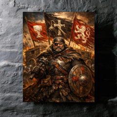 Jan Zizka beneath war wagon banners metal print mockup