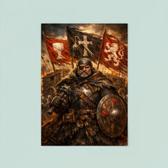 Jan Zizka beneath war wagon banners poster 8