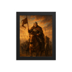 Jan Zizka leading Hussite war wagons at dawn framed print on a plain backdrop in size 8"x10".