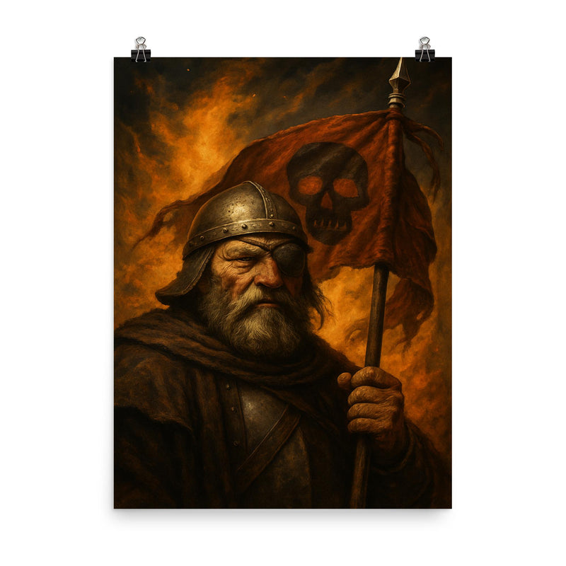 Jan Zizka one eyed war banner portrait poster on a plain backdrop in size 8