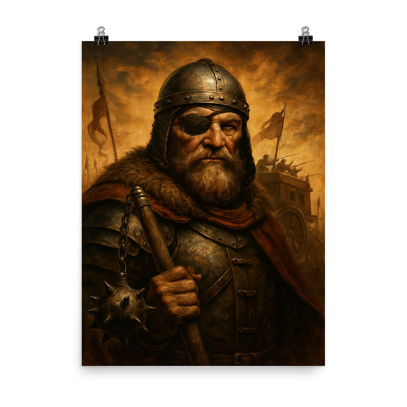 Jan Zizka one eyed war wagon commander portrait poster on a plain backdrop in size 8