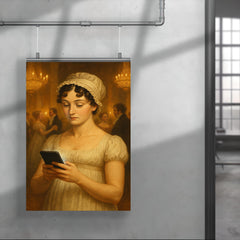 Jane Austen at a Regency era ball secretly looking at her smartphone poster 4