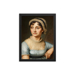 Jane Austen portrait framed print on a plain backdrop in size 12"x16".