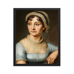Jane Austen portrait framed print on a plain backdrop in size 16"x20".