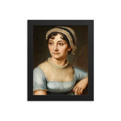 Jane Austen portrait framed print on a plain backdrop in size 8"x10".