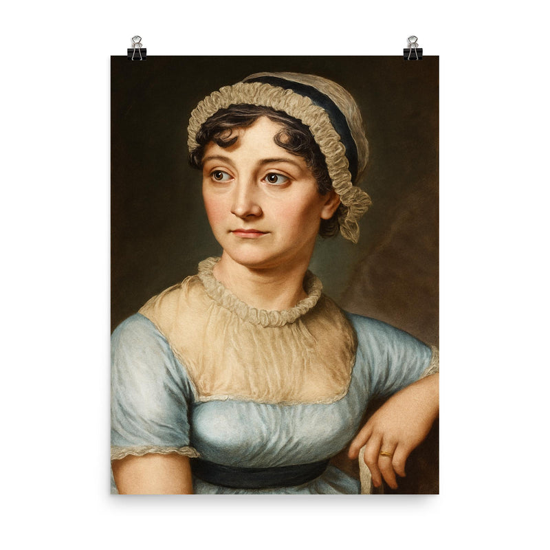 Jane Austen portrait poster on a plain backdrop in size 8