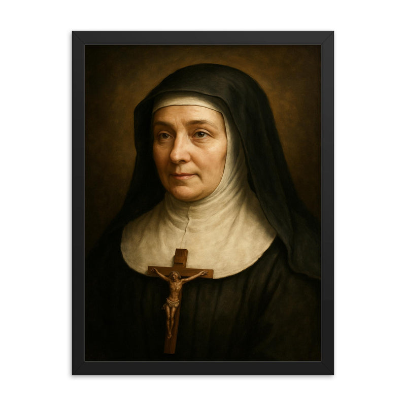 Jane Frances de Chantal portrait framed print on a plain backdrop in size 18