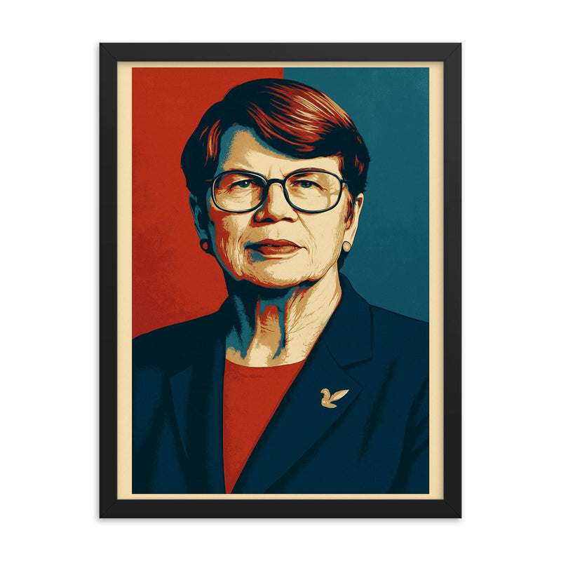 Janet Reno framed print on a plain backdrop in size 18