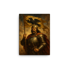Janos Hunyadi and raven standard canvas print on a plain backdrop in size 12"x16".