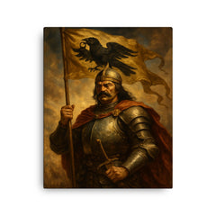 Janos Hunyadi and raven standard canvas print on a plain backdrop in size 16"x20".