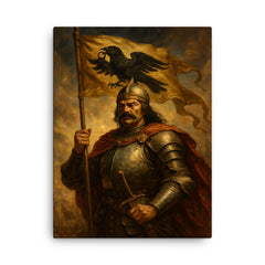 Janos Hunyadi and raven standard canvas print on a plain backdrop in size 18"x24".