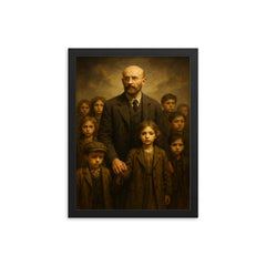 Janusz Korczak leading orphans with dignity framed print on a plain backdrop in size 12"x16".