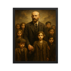 Janusz Korczak leading orphans with dignity framed print on a plain backdrop in size 16"x20".