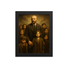 Janusz Korczak leading orphans with dignity framed print on a plain backdrop in size 8"x10".